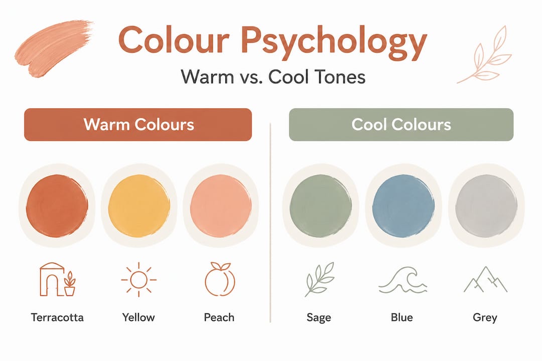 Infographic comparing warm and cool paint colours