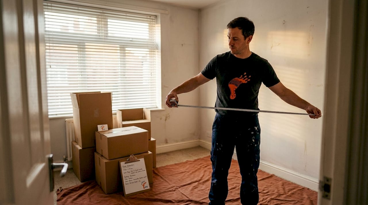 Contractor measuring bedroom for painting quote