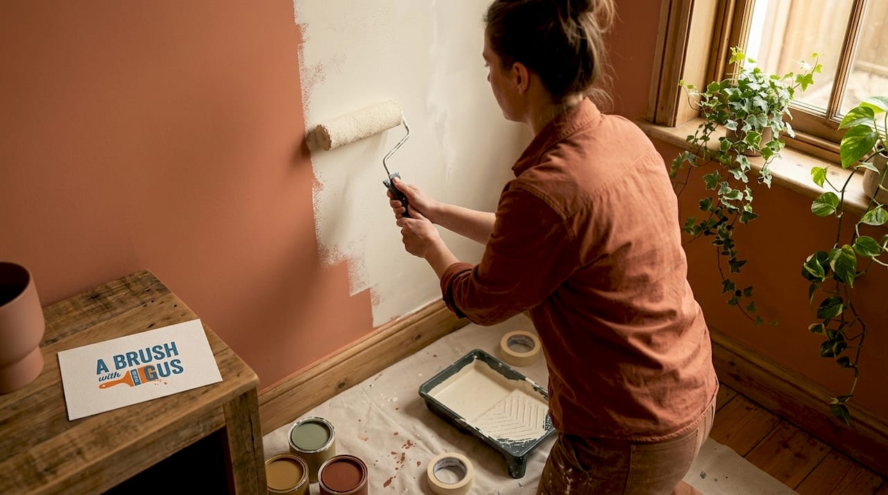 Homeowner painting living room limewash wall