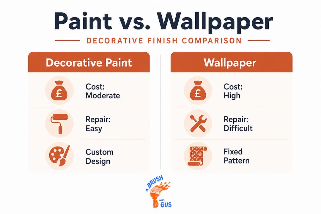 Infographic comparing paint and wallpaper key features