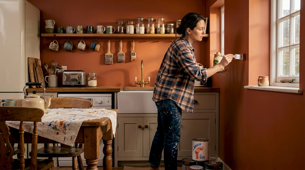 Woman painting living room wall for quality finish
