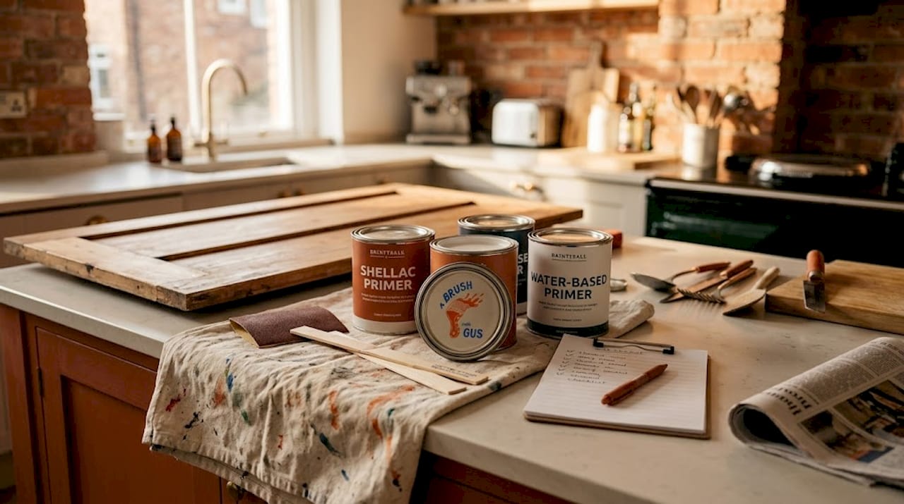 Kitchen worktop setup for cupboard painting