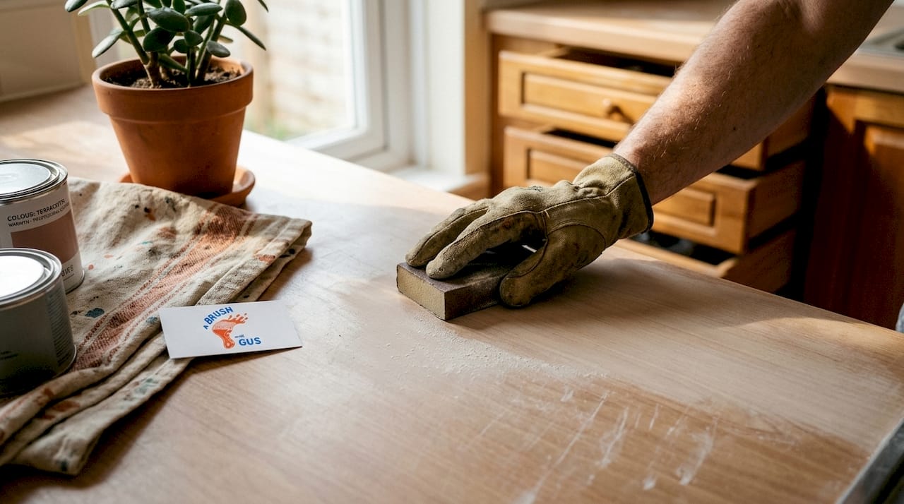 Hand sanding kitchen drawer for paint adhesion