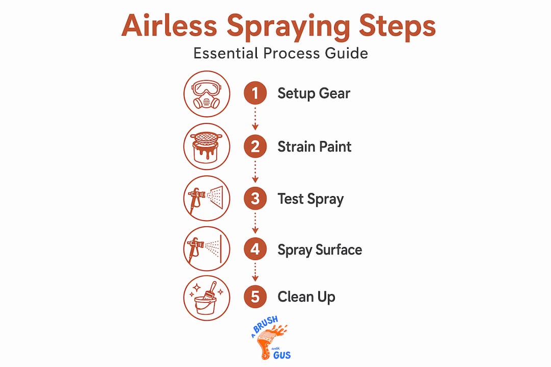 Infographic with airless spraying step-by-step flow