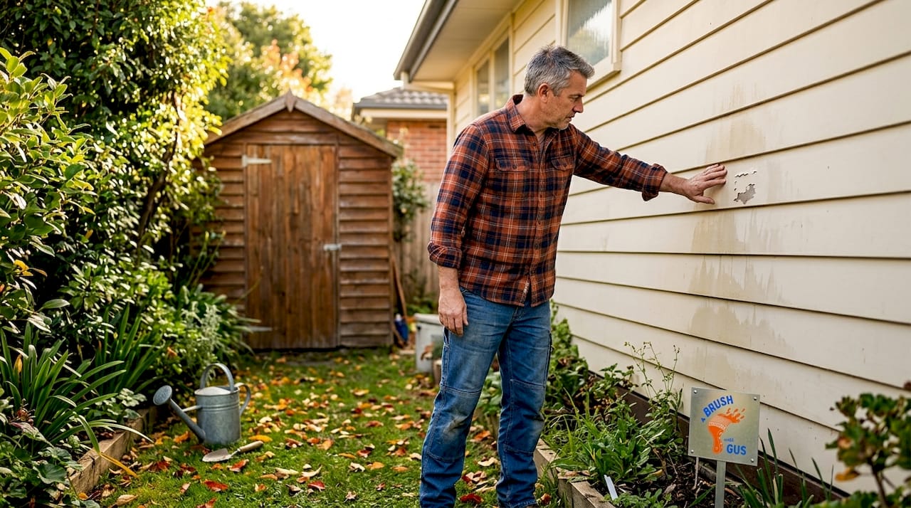 Homeowner checks siding for moisture issues