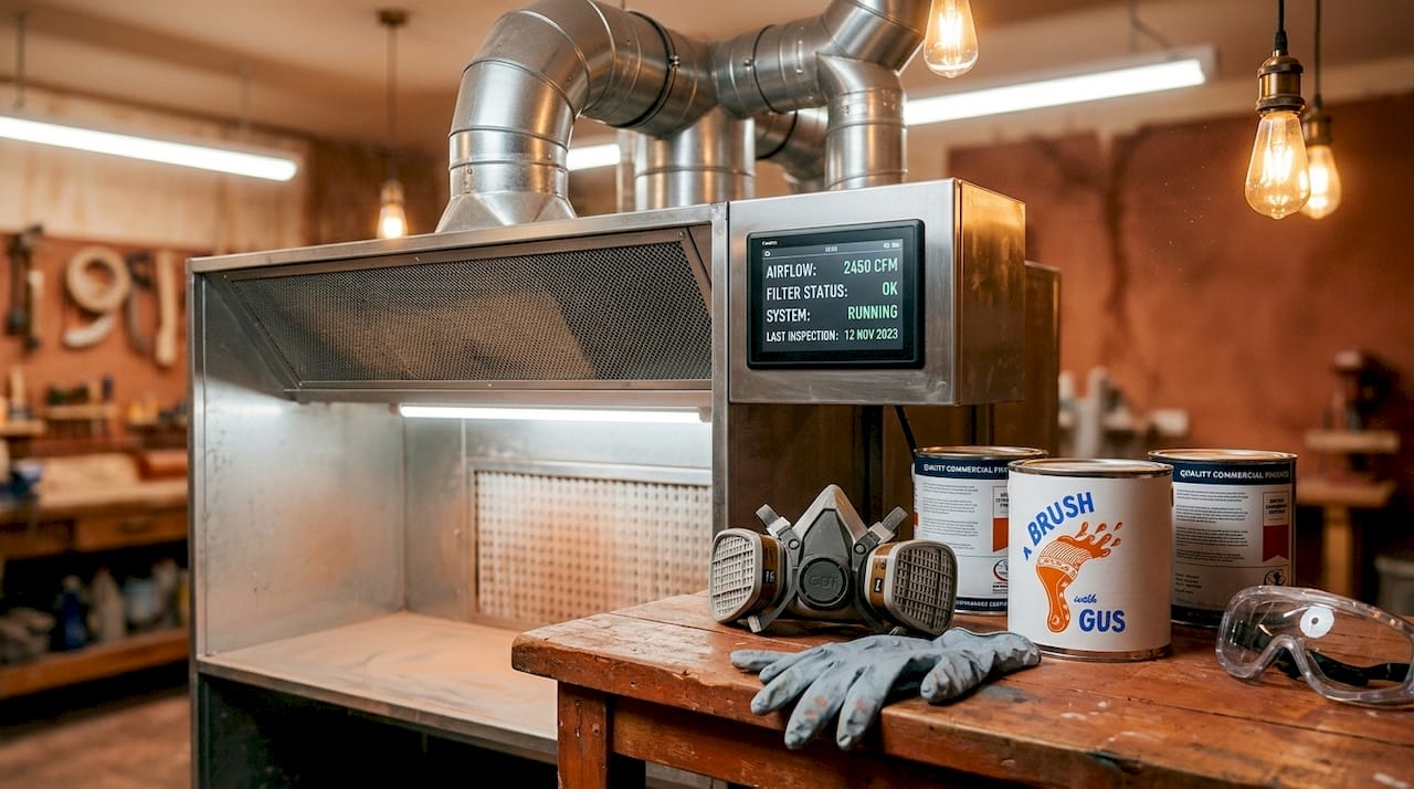 Ventilation system and PPE setup in paint workshop