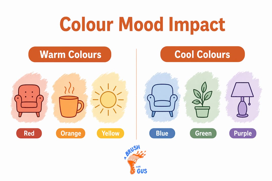 Infographic showing effects of warm versus cool paint colours