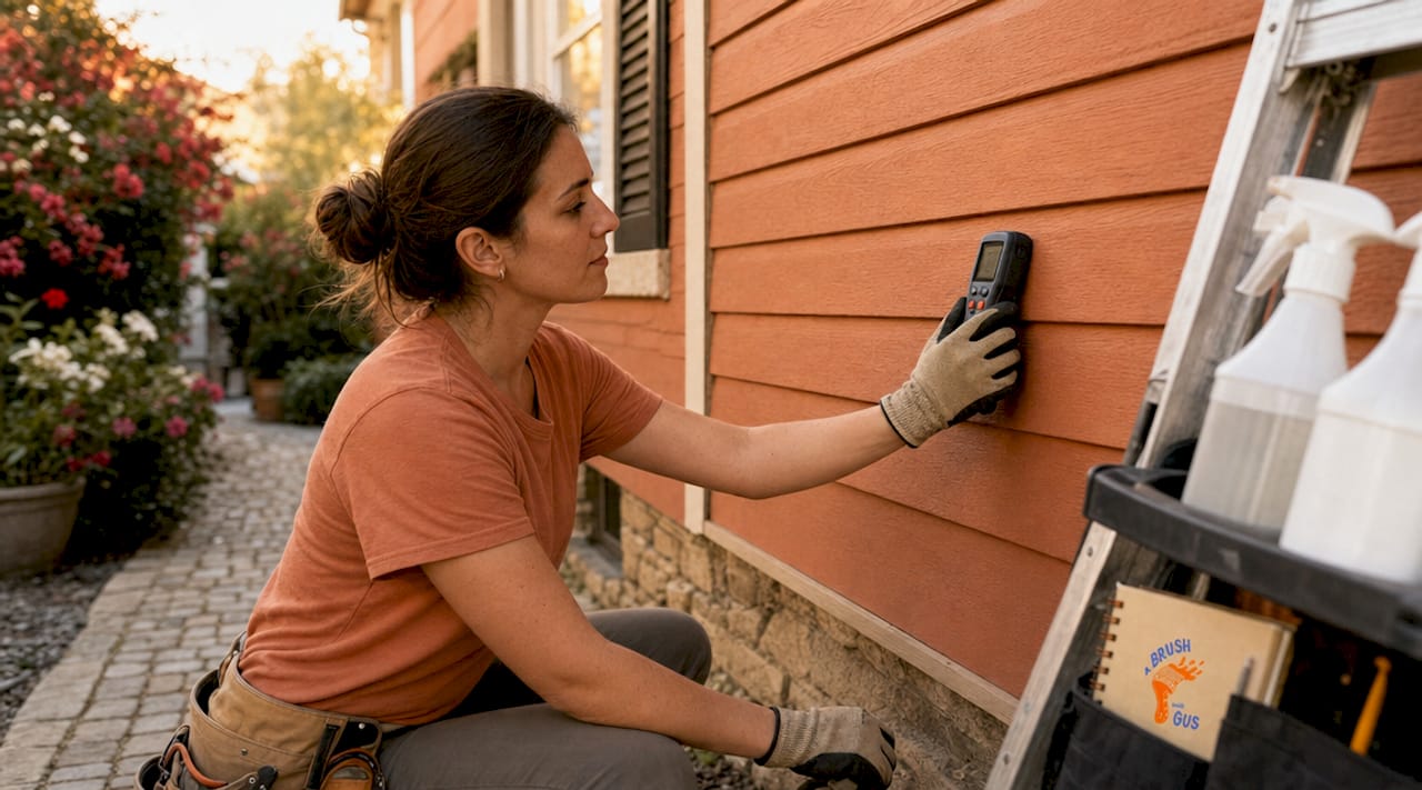 Technician assessing vinyl siding surface