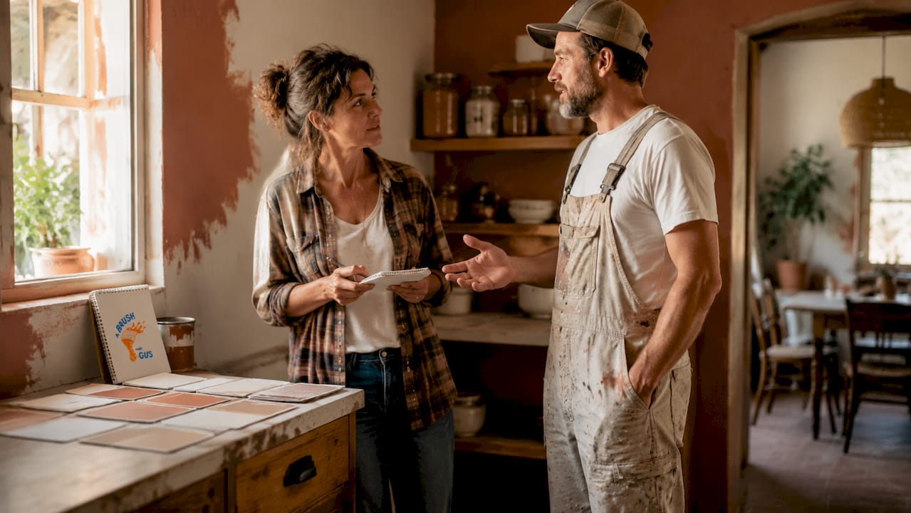 Homeowner discussing painting project with painter