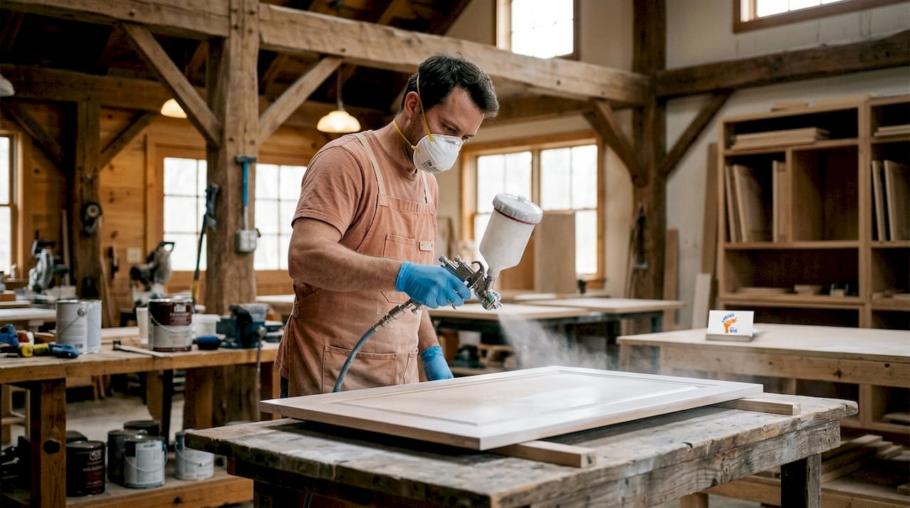 Professional spraying primer on cabinet door