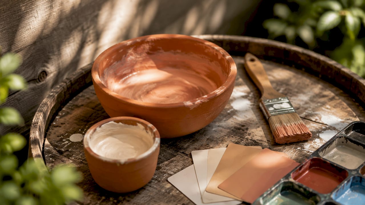 Close-up of different masonry paint samples