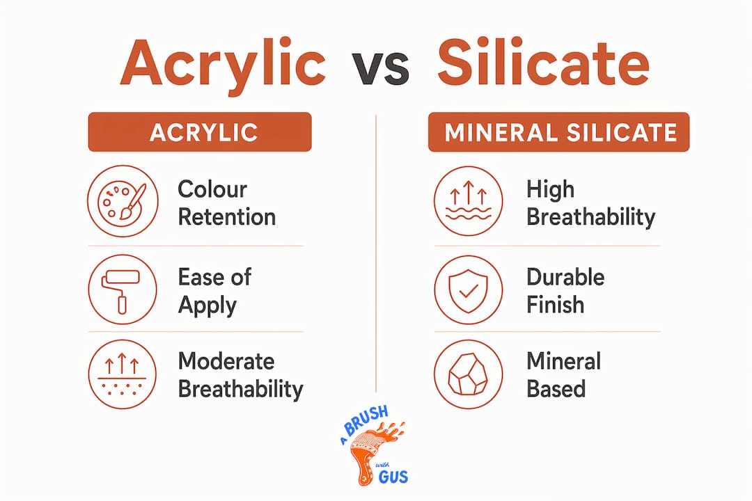 Infographic comparing acrylic and mineral silicate masonry paints