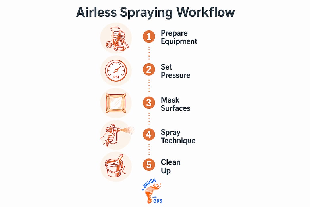 Infographic showing airless spraying workflow steps