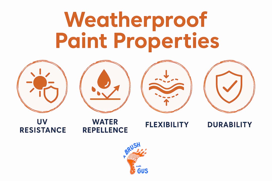 Infographic showing key properties of weatherproof paint