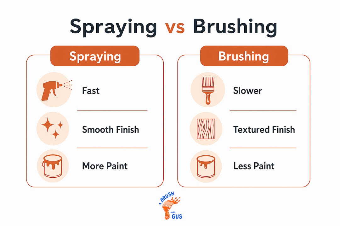 Infographic comparing spraying and brushing paint methods