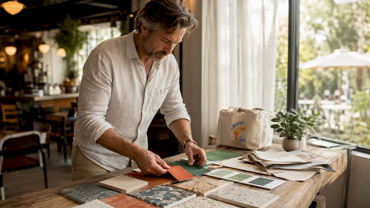Decorator comparing commercial paint swatches