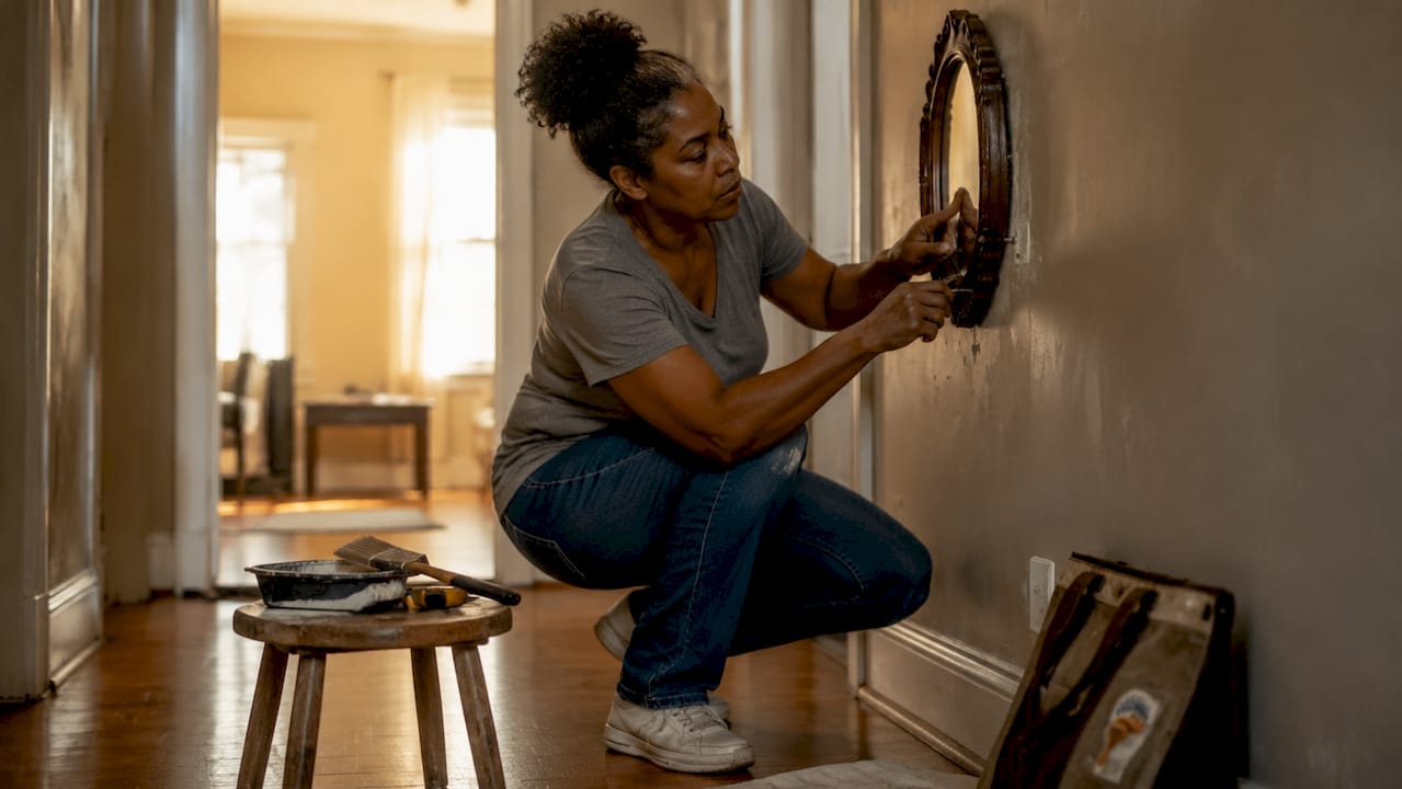 Homeowner clearing wall for painting