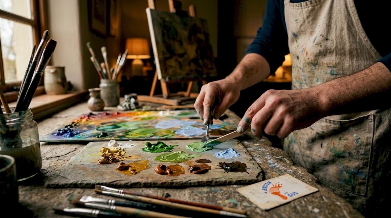 Hands comparing organic and inorganic paint pigments