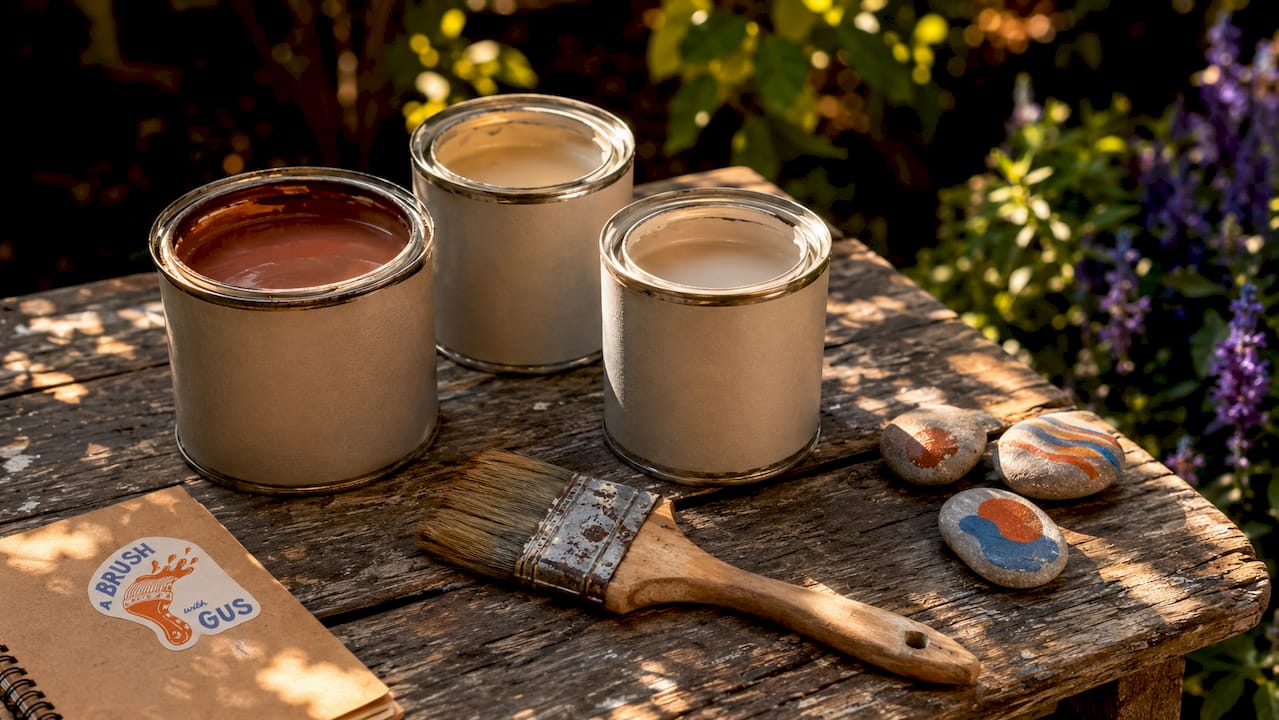 Various types of paint primers in open cans