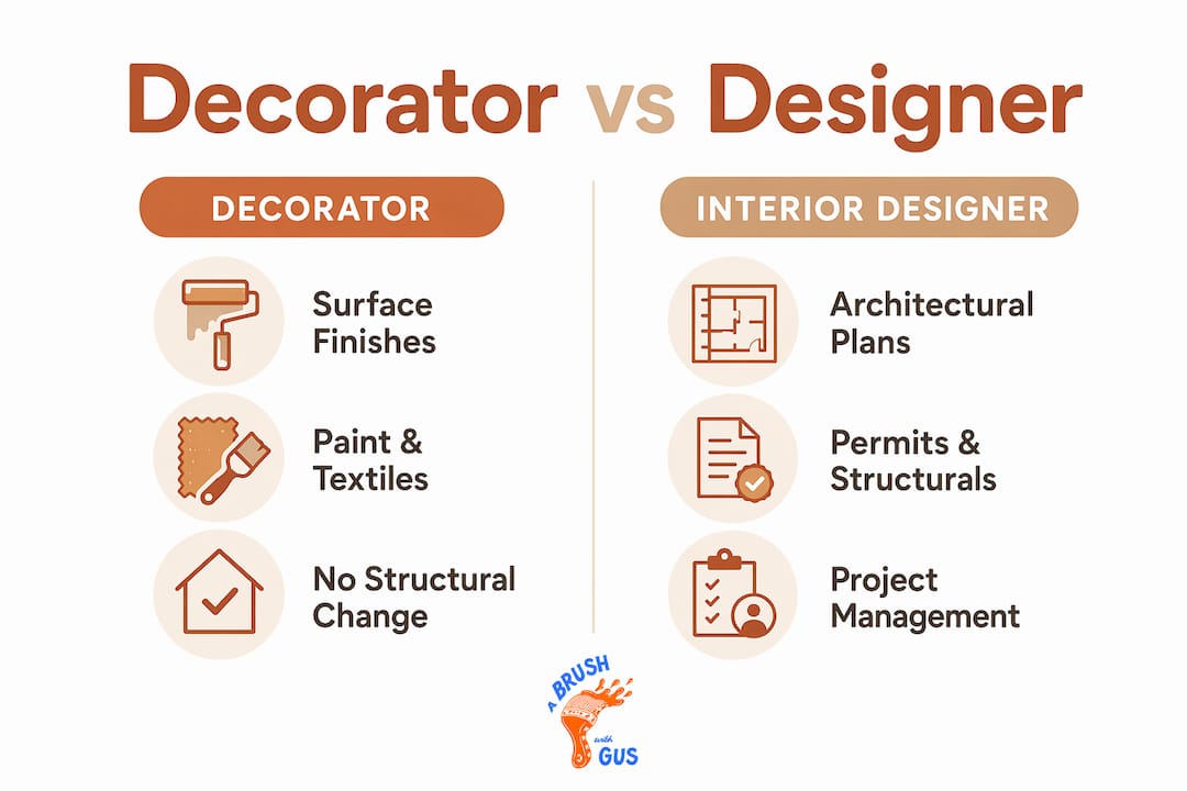 Infographic comparing decorators and interior designers roles