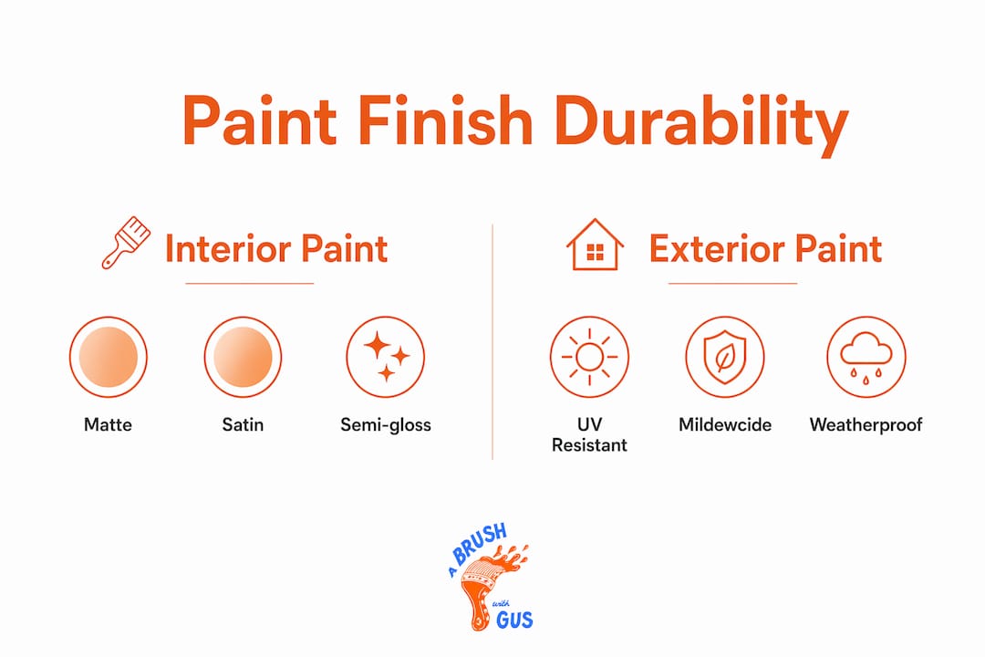 Infographic comparing interior and exterior paint finishes