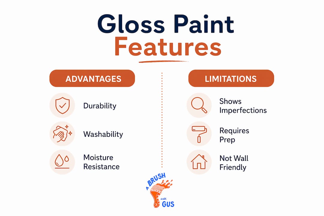 Infographic comparing gloss paint advantages and limitations