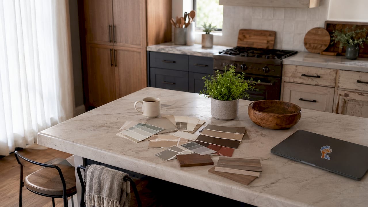 Modern kitchen with varied cabinet finishes