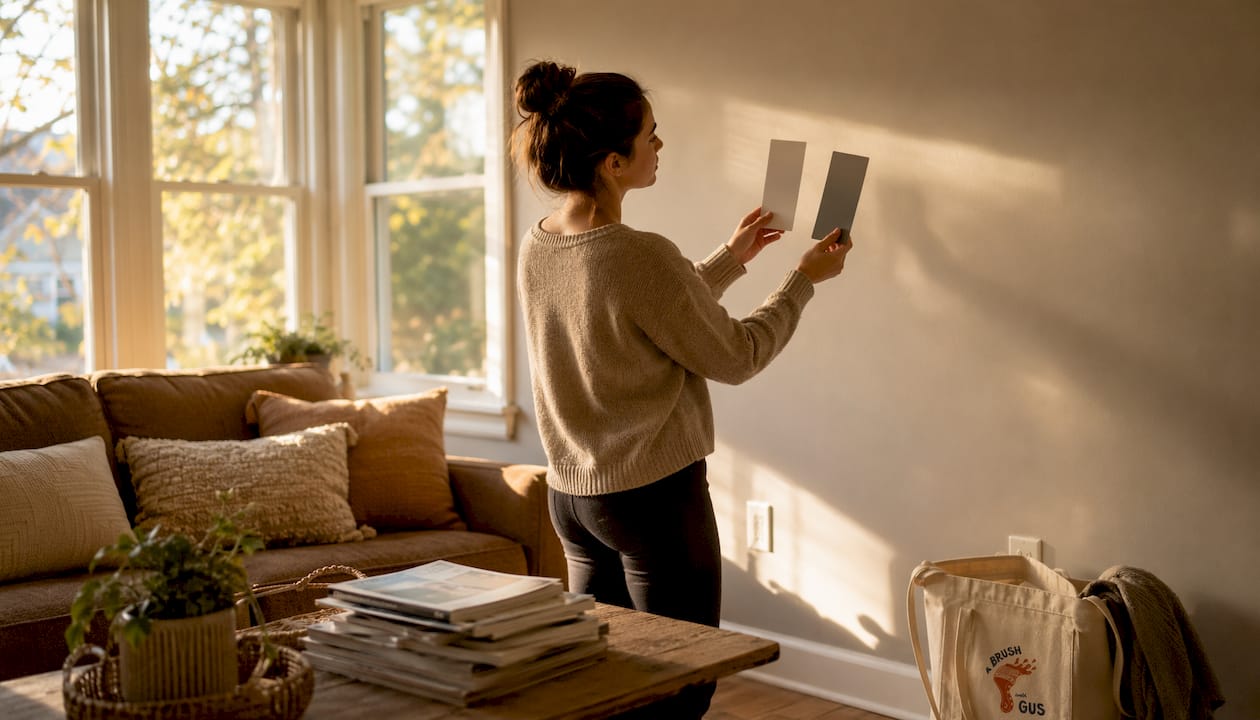 Woman comparing interior paint samples