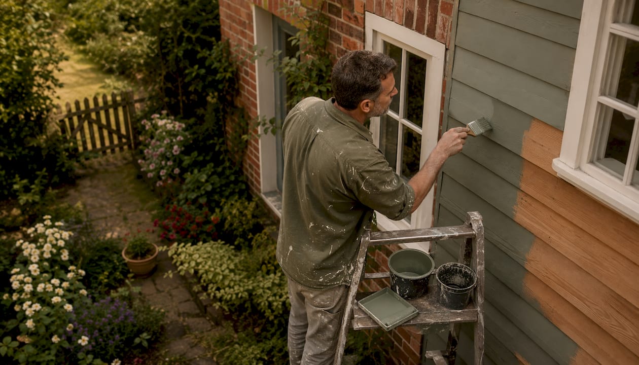 Man painting exterior timber cladding