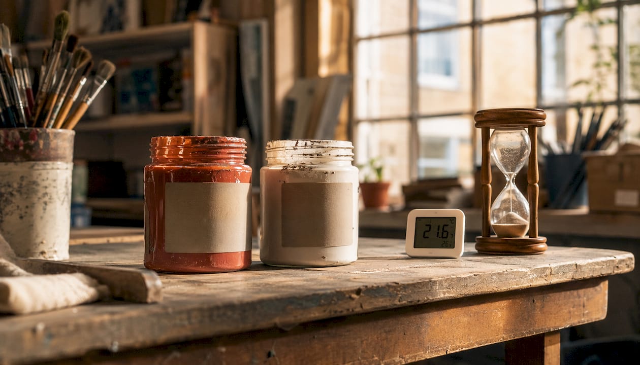 Paint jars illustrating drying vs curing process