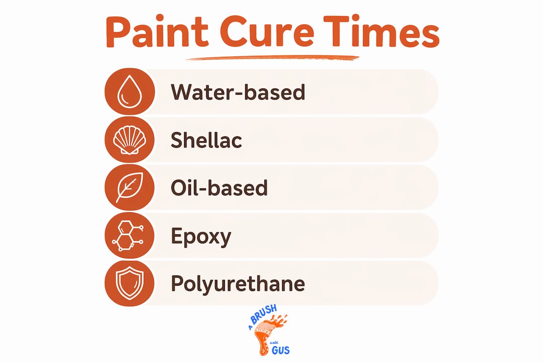 Infographic illustrating typical paint curing times by type