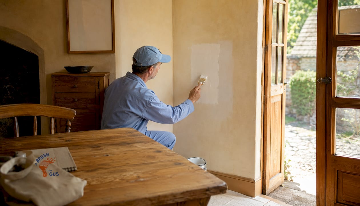 Painter priming whole wall section