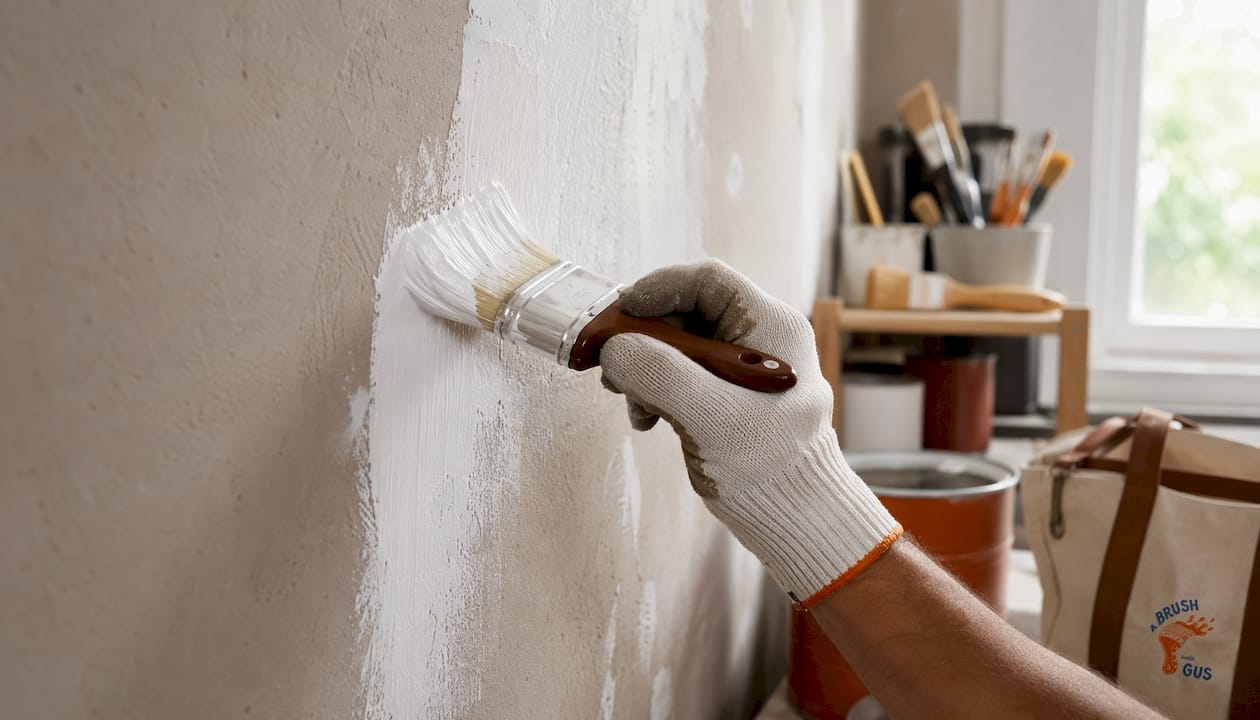 Close-up of primer sealing drywall