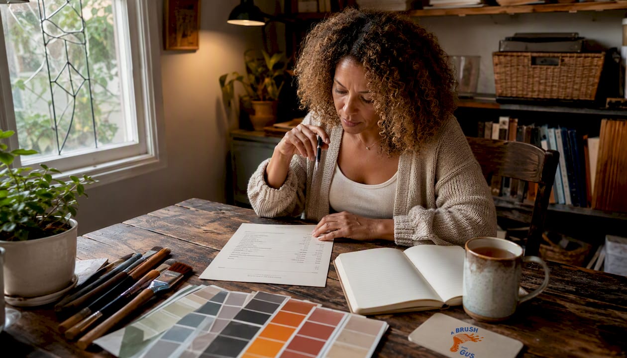 Homeowner reviewing painting quote in kitchen