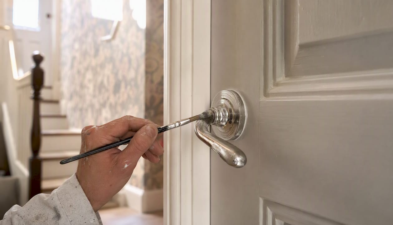 Close-up of liquid-metal paint on door handle