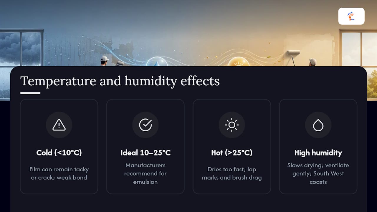 Diagram showing paint drying conditions and effects