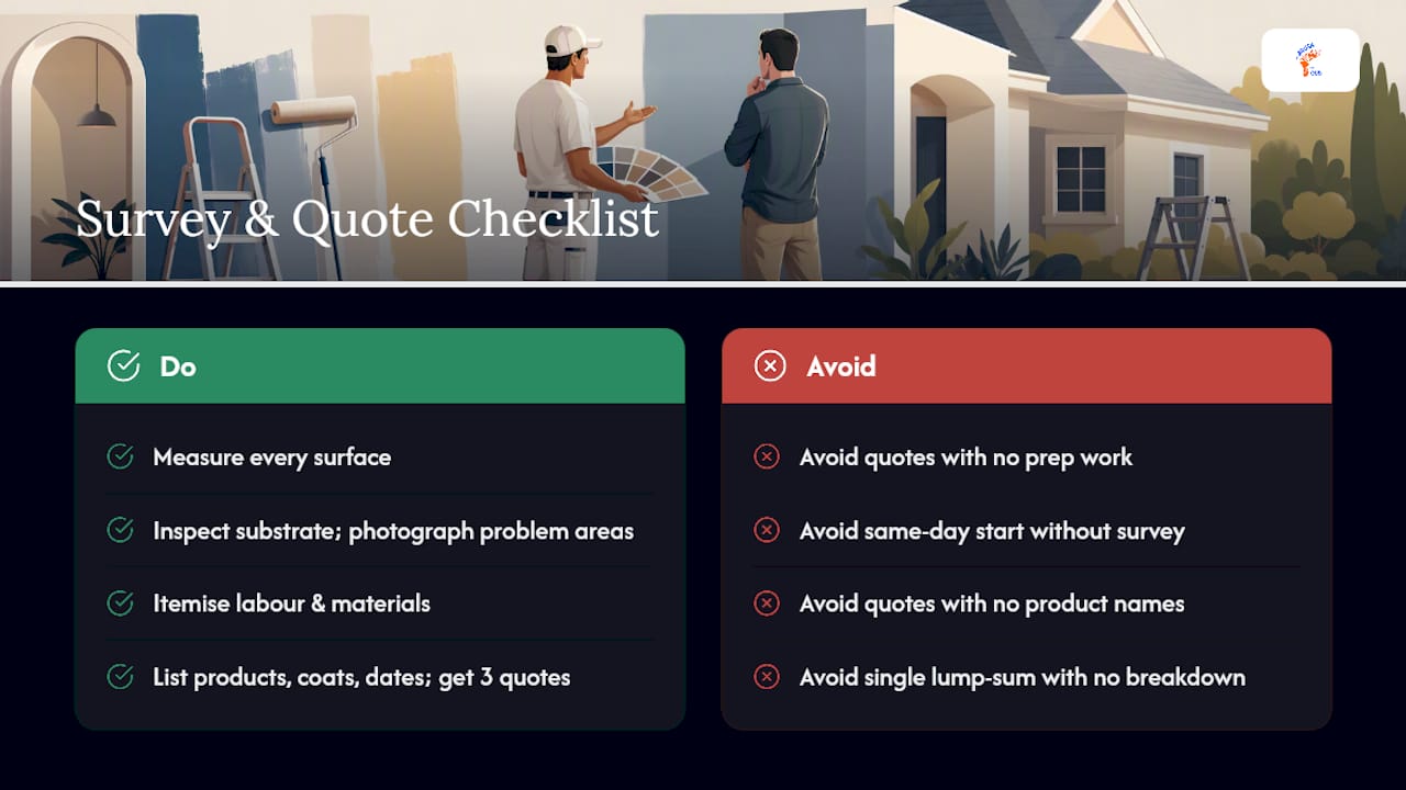 Checklist of professional painting survey and quote