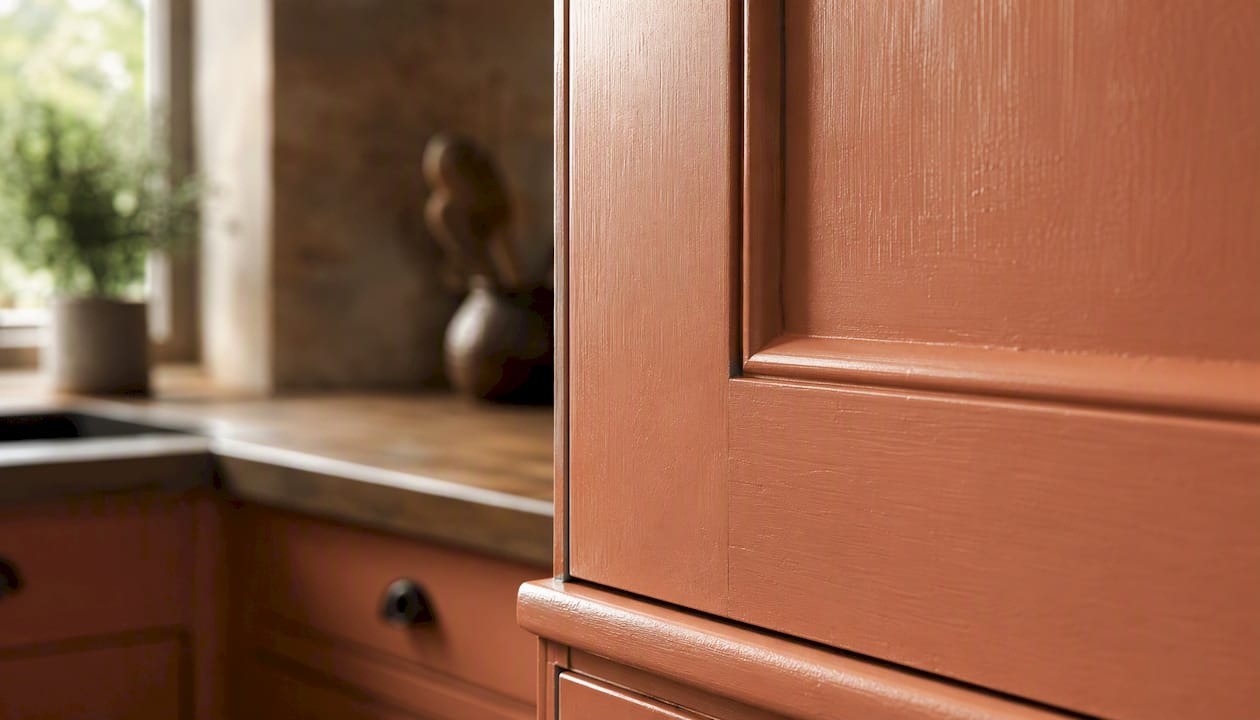 Close-up of durable sealed kitchen cabinet edge
