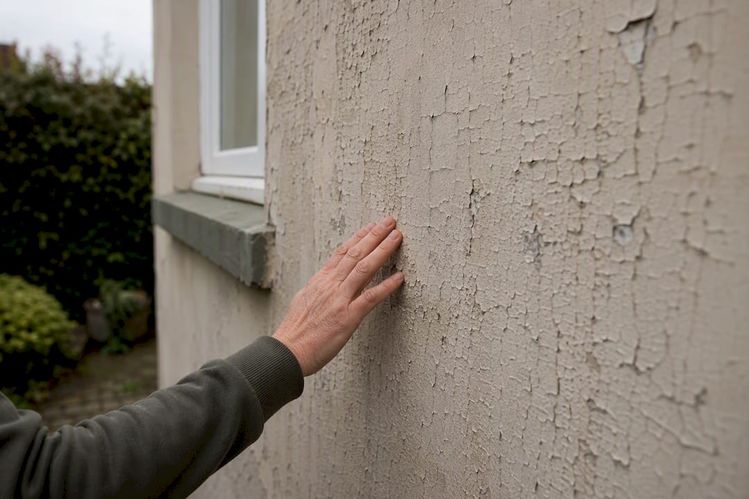 Close-up of peeling and blistered exterior paint