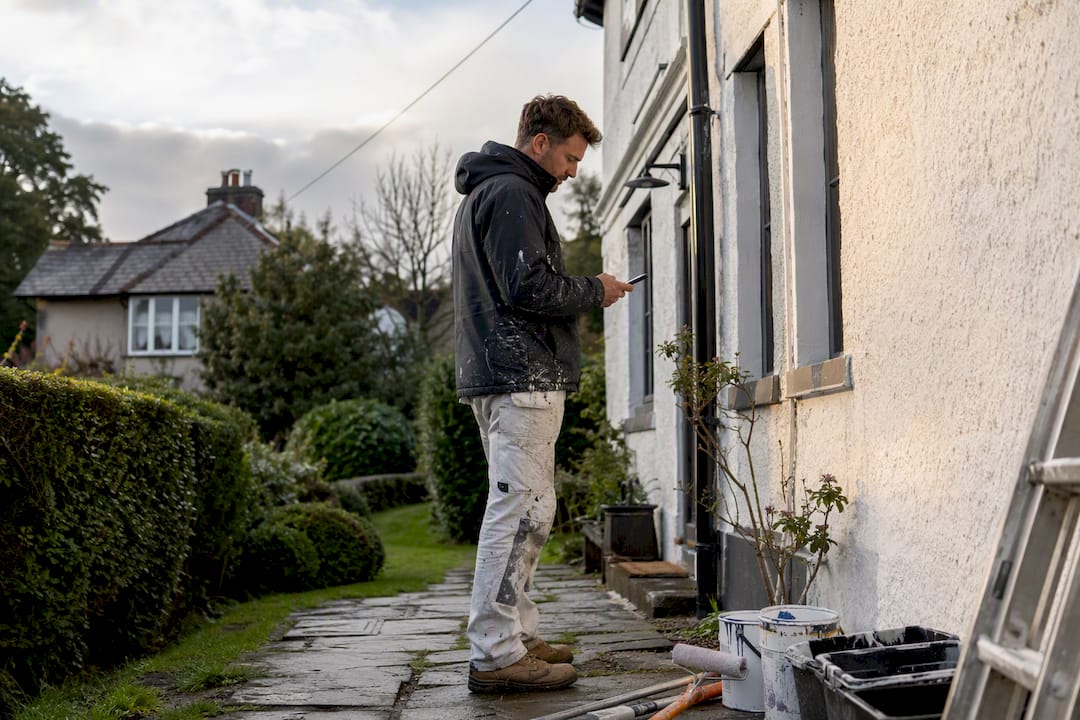Painter checking weather before painting