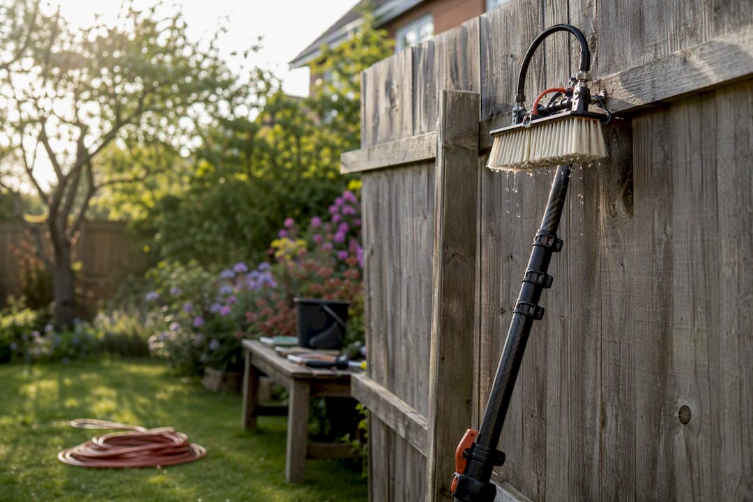 Water-fed pole and brush equipment close-up