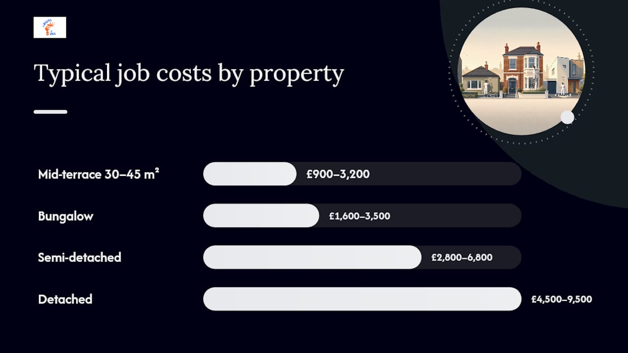 Diagram comparing property types by paintable surface area and cost