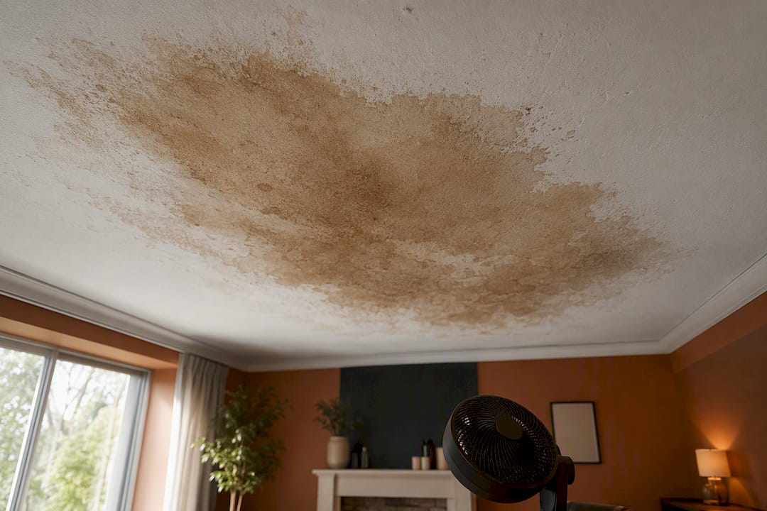 Water stain drying on a UK ceiling