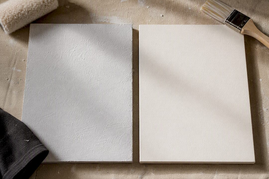 Primer and topcoat shown on plaster panels