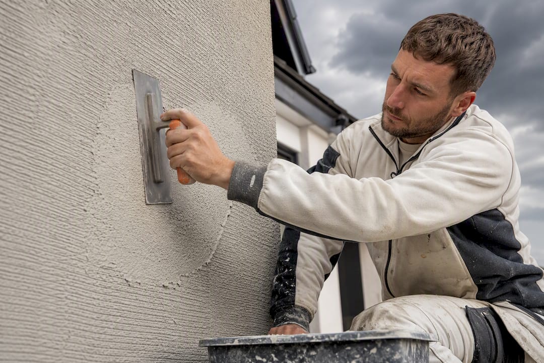 Coating being applied to textured K Rend render