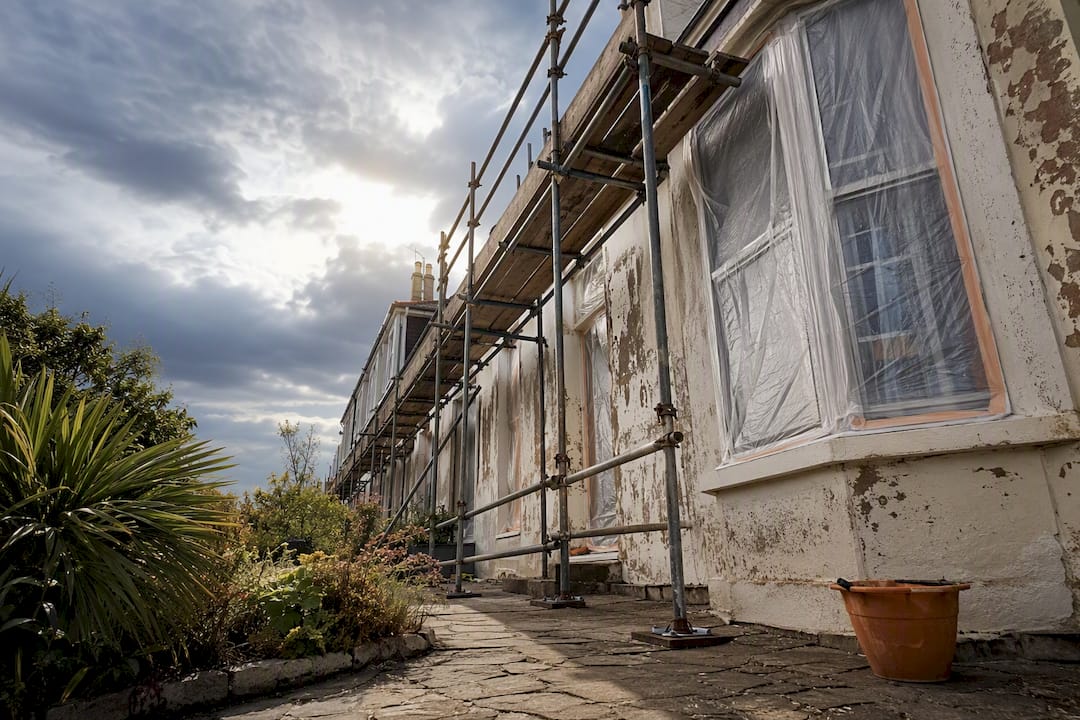UK home during exterior painting preparation
