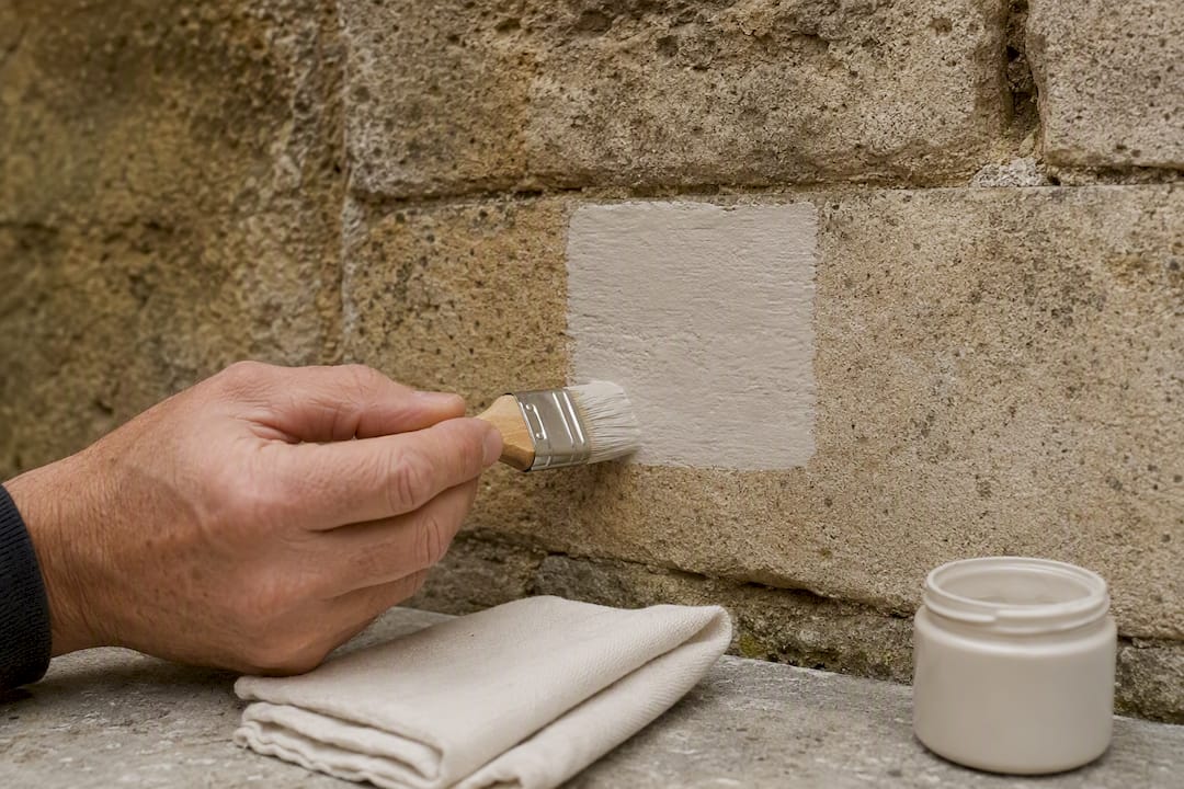 Sample paint panel on historic stone masonry