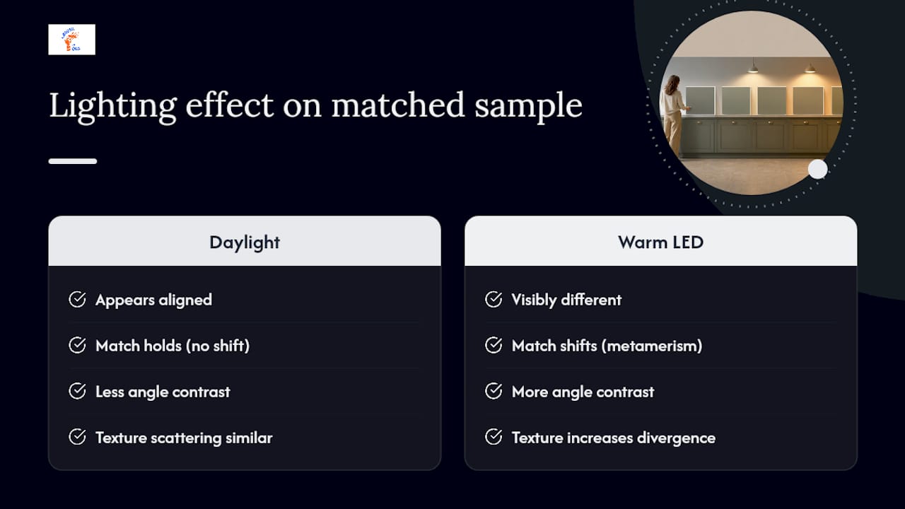 Colour samples changing under different lighting