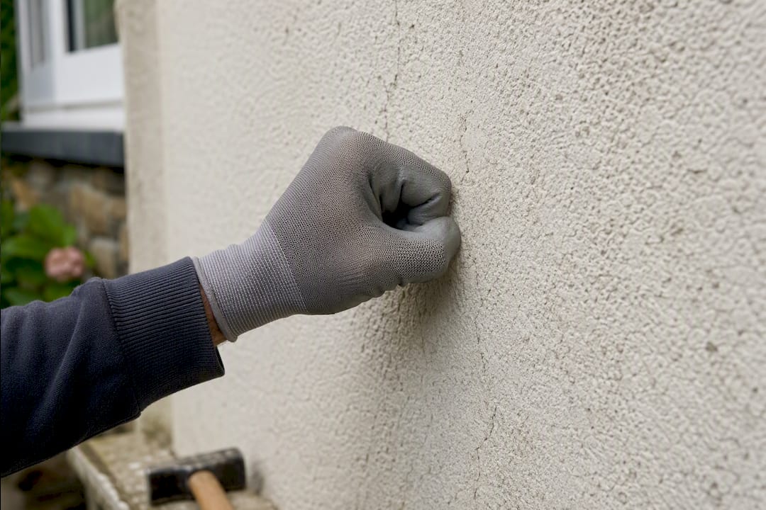 Hand checking rendered wall for hollow areas