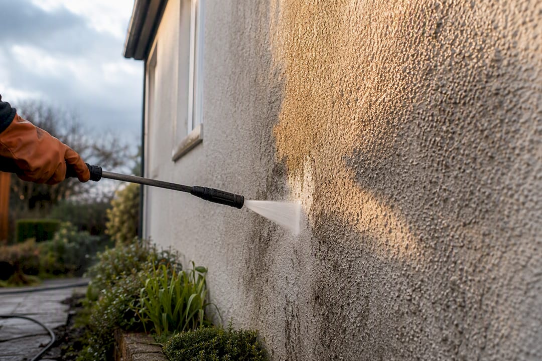 Pressure washer aimed at textured render